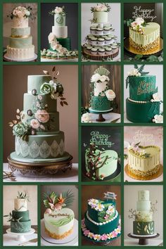 Collage of 12 beautifully designed green-themed birthday cakes, featuring a variety of styles including pistachio drip, art deco, and tropical-inspired cakes. Green Aesthetic Birthday, Birthday Cake Aesthetic Green, Green Birthday Cake Ideas, Birthday Cakes Aesthetic, 11 Birthday Cake, Green Birthday Cake, Cakes Aesthetic, Aesthetic Birthday Cake, Birthday Cake Aesthetic