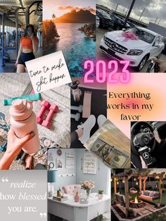 a collage of photos with the words, sayings, and images in pink