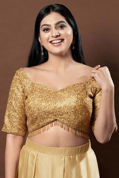 Saree Blouses Online, Full Sleeve Blouse, Sequin Blouse, Silk Saree Blouse, Saree Models, Sleeves Blouse, Blouse Sleeveless, Blazer Shirt, Gold Silk