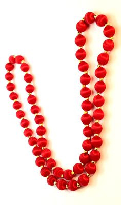 VINTAGE Red Silk Thread Round Beaded 26" Necklace Vintage Red Hand-strung Beaded Necklaces, Vintage Red Necklace For Celebration, Red Vintage Necklace For Celebration, Formal Festive Beaded Necklaces With Round Beads, Formal Festive Beaded Necklace With Round Beads, Formal Festive Necklace With Round Beads, Hand-strung Beaded Necklaces With Round Beads For Party, Hand-strung Beaded Necklaces For Party With Round Beads, Hand-strung Beaded Necklace For Party With Round Beads