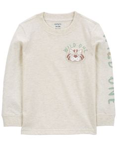 Crafted in soft jersey with a slogan both on the front and the sleeve, this long-sleeve tee is a colder weather essential. Toddler Boy Tops, Wild One, Wild Ones, Boys Top, Shop Clothing, Toddler Boys, Graphic Tee, Baby Clothes, Shopping Outfit