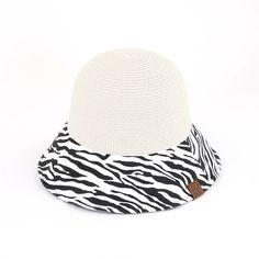 CC Zebra Print Straw Bucket Hat - Truly Contagious Trendy Adjustable Bucket Hat For Beach Season, Trendy Lightweight Adjustable Bucket Hat, Lightweight Packable Bucket Hat For Beach, Trendy Adjustable Bucket Hat For Vacation, White Adjustable Bucket Hat For Beach, Adjustable White Bucket Hat For Beach, Adjustable White Bucket Hat For The Beach, Lightweight Visor Bucket Hat For Beach, Trendy Adjustable Sun Hat With Short Brim