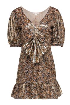 Current Boutique-Love Shack Fancy - Metallic Gold Lena Mini Dress w/ Front Bow Sz M Shimmer N Shine, Metallic Fabric, Fancy Dress, Puff Sleeve, Day Dresses, Gold Metal, Mini Dress, Silk, Dresses