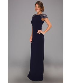 Badgley Mischka Beaded Cap Sleeve Dress Navy - Zappos.com Free Shipping BOTH Ways Cocktail Embellished Maxi Dress With Fitted Bodice, Cocktail Maxi Dress With Embellished Fitted Bodice, Floor-length Party Dress With Flattering Silhouette, Flattering Floor-length Party Dress, Blue Dress With Flattering Silhouette For Evening, Glamorous Short Sleeve Maxi Dress For Evening, Fitted Sheath Maxi Dress For Casual Wear, Elegant Dress With Fitted Bodice For Night Out, Lined Midi-length Wedding Dress