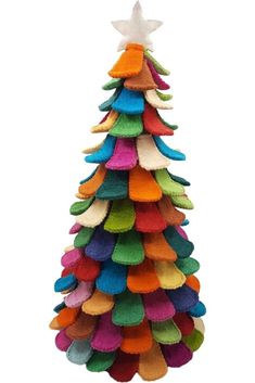 Shop For Multicolor Christmas Tree Handmade Felted Wool 26 at Michelle's aDOORable Creations Hand Made Christmas Tree, Felt Christmas Trees Diy, Felt Xmas Tree, Felt Christmas Tree Pattern, Multicolor Christmas Tree, Felt Christmas Trees, Felt Trees, Christmas Tree Festival, Diy Wool Felt