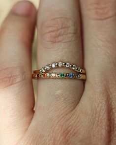 Solid Gold Rainbow Band – Lacee Alexandra Jewelry Rainbow Birthstone Ring For Anniversary, Rainbow Colored Stackable Anniversary Rings, Fine Jewelry Multi-stone Stackable Promise Rings, Fine Jewelry Stackable Promise Rings With Multi-stone, Rainbow Colored Stackable Rings For Anniversary, Fine Jewelry Stackable Multi-stone Promise Rings, Rainbow Stackable Jewelry For Promise Ring, Promise Stackable Multi-stone Rings Fine Jewelry, Rainbow Birthstone Rings In Fine Jewelry