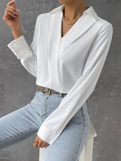 SHEIN BIZwear Solid Fold Pleated Shirt | SHEIN USA