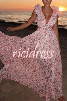 The Melody, Pink Maxi Dress, Chiffon Fabric, Flutter Sleeve, Dress Making, Ruffles, Chiffon, Lace Up, Lost