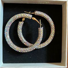 New Never Worn Hoop Earrings Covered In Iridescent Stones That Sparkle In Every Direction Great For Night Out. Halloween 70s, Disco, Aesthetic Costume. Trendy Sparkling Hoop Earrings For Party, Round Hoop Earrings For Party, Multicolor Metal Hoop Earrings For Party, Metal Small Hoop Crystal Earrings For Parties, Trendy Hoop Earrings For Party, Party Multicolor Metal Hoop Earrings, Party Hoop Earrings With Bling, Party Small Hoop Bling Earrings, Multicolor Hoop Jewelry For Party