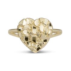 Here's a Heart Ring. From our Rings Collection, this 10K Yellow Gold Nugget Heart Ring features a diamond-cut finish. Product Details: Metal: Real 10K Gold Weight: 1.73 grams Length: Size 7 Width: 1/2" x 1/2" = 12.5mm x 12.5mm Bail/Clasp: Can be resized down or up at your local jeweler. Hypoallergenic Heart-shaped Yellow Gold Jewelry, Yellow Gold Heart-shaped Hallmarked Ring, Yellow Gold Round Heart Ring, Tarnish Resistant, Gold Heart Nugget Earrings, Yellow Gold Heart Ring With Charm, Fine Jewelry, Rings Collection, Gold Nugget, Ring Collections, 10k Gold