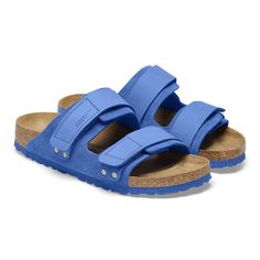 Uji Nubuck/Suede Leather Ultra Blue | BIRKENSTOCK Blue Sandals With Adjustable Straps, Blue Open Toe Sandals With Adjustable Straps, Blue Sandals With Adjustable Straps And Round Toe, Suede Slides With Removable Insole And Double Strap, Suede Double Strap Slides With Removable Insole, Blue Leather Footbed Sandals, Blue Leather Footbed Sandals With Removable Insole, Blue Suede Sandals With Leather Footbed, Blue Leather Footbed Sandals With Round Toe