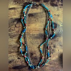 Premier Designs Jewelry Sedona Necklace, Multi-Stranded Blue, Brown, Cream Beads ; Bronze Metal New! Not Tags. Never Worn. Blue Double Strand Beaded Necklaces With Colorful Beads, Blue Beaded Necklace With Dangling Beads For Costume Jewelry, Blue Beaded Necklace With Dangling Beads, Bohemian Blue Beaded Necklaces With Tiny Beads, Blue Double Strand Beaded Necklace With Colorful Beads, Blue Turquoise Necklace With Tiny Beads For Jewelry Making, Artisan Blue Beaded Necklace With Tiny Beads, Blue Double Strand Bohemian Turquoise Necklace, Bohemian Double Strand Beaded Necklaces With Dangling Beads