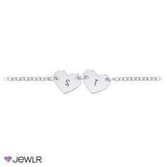 Feel the love with this charming bracelet design, and create a meaningful gift for someone extra special. Personalize this bracelet with 1 to 5 engravable heart charms, each engraved with a custom initial. Handcrafted in sterling silver, white, yellow, or rose gold with a choice of three bracelet lengths for babies, youth, and teens.

We understand that children's skin is delicate, and to reduce the chance of a reaction, we only use quality materials for our kids' jewelry collection.
For safety, Personalized Sterling Silver Heart Friendship Bracelet, Personalized Double Heart Sterling Silver Bracelets, Personalized Sterling Silver Double Heart Bracelet, Personalized Sterling Silver Double Heart Bracelets, Personalized Sterling Silver Heart Bracelet, Personalized Adjustable Classic Heart Bracelet, Classic Adjustable Personalized Heart Bracelet, Valentine's Day Sterling Silver Name Bracelet With Heart Charm, Personalized Sterling Silver Bracelet With Heart Charm