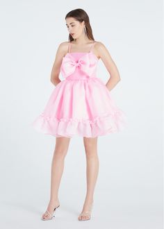 "SGinstar Kristy sweet pink bow mini dress cocktail party dress -Made to order for every sizes -For the perfect dress and fast ship please give me your size ( bust, waist and hips) -Please check my sizes chart before ordering -Dress made with polyester organza fabric -back size has a zipper -a straps can be take off -Color: more than 18 colors -Dry clean only SGinstar Size Guide UK4/US0/EU32/AU4 Bust 31\"(78cm.) Waist24\"(60cm.) Hips33\"(83.5cm.) UK6/US2/EU34/AU6 Bust32\"(80.5cm.) Waist25\"(63cm Chic Spring Dress With Pink Bow, Evening Organza Dress With Bow, Elegant Organza Dresses With Bow, Elegant Organza Dresses With Bow Detail, Spring Prom Mini Dress With Bow, Fitted Organza Mini Dress For Party Season, Evening Ruffled Bubble Dress In Mini Length, Chic Mini Dress With Bow Straps, Spring Evening Mini Bubble Dress