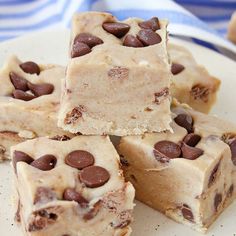 chocolate chip cookie bars stacked on top of each other