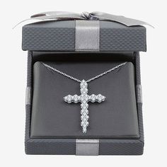 Features: Certified Diamonds, Religious Jewelry, In A Gift BoxDiamond Clarity: I2-I3Jewelry Closure: Spring Ring ClaspLink Construction: SolidSetting: ProngShape: CrossStone Cut: RoundDiamond Color: G-HMetal Color: WhiteChain Length: 18 InchPendant Length: 30.9mmPendant Width: 21.9mmRounded Carat Weight: 1 Ct. T.w.Metal: Sterling SilverChain Construction: RopeCare: Wipe CleanStone Type: 39 Lab Grown DiamondAuthenticity: Lab Grown DiamondCountry of Origin: Imported Elegant Cross Necklace With Chain, Formal Clavicle Chain Jewelry With Cross Pendant, White Cross Chain Jewelry, Formal Cross Pendant Chain Necklace, Brilliant Cut Cubic Zirconia Cross Necklace As Gift, Elegant Diamond Cross Necklace For Gift, Formal Cross Pendant Necklace With Chain, Elegant Cross Pendant Necklace For Anniversary, Classic Diamond White Cross Necklace For Gifts