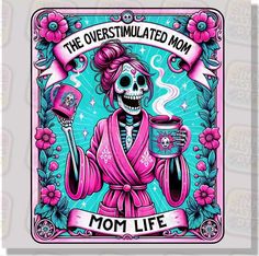 a poster with a skeleton holding a cup