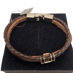 Leather Brown Strapped Silver Latch Bracelet New With Tags! #Leather Bin #3 Lucky Charm Bracelet, Tiffany Earrings, Wooden Bangle, Open Cuff Bracelet, Bow Bracelet, Swarovski Crystal Bracelet, Sterling Silver Charm Bracelet, Adjustable Bangle, Silver Chain Bracelet