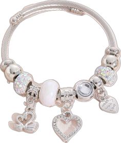 Cheap Nickel-free Heart-shaped Bracelets, White Metal Heart-shaped Bracelet, White Heart-shaped Metal Charm Bracelet, Elegant Heart-shaped Stainless Steel Charm Bracelet, Silver Heart-shaped Stainless Steel Charm Bracelet, Swan Pendant, Dating Women, Stainless Steel Bangles, Rhinestone Decor