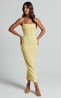 ABEGAILLE Midi DRESS - BODYCON DRESS in Lemon | Showpo USA Fitted Maxi Length Club Dresses, Fitted Longline Maxi Dress For Date Night, Fitted Longline Midi Dress For Night Out, Fitted Longline Midi Dress For Date Night, Fitted Longline Bodycon Dress For Party, Fitted Midi Dress With Straight Neckline For Date Night, Spring Maxi Bodycon Dress With Fitted Bodice, Spring Fitted Bodice Maxi Bodycon Dress, Chic Fitted Bodice Bodycon Dress For Club