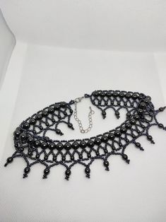 Black Hand Made Gothic Choker Necklace. Goth Beaded Choker - Etsy Ukraine Gothic Black Necklace With Black Beads, Black Gothic Jewelry With Beaded Chain, Gothic Black Beaded Necklace, Gothic Handmade Body Jewelry Gift, Handmade Gothic Body Jewelry As A Gift, Handmade Gothic Body Jewelry Gift, Adjustable Black Metal Crystal Necklace, Handmade Black Gothic Choker, Handmade Black Metal Body Jewelry