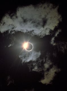 the solar eclipse is seen through clouds in this image