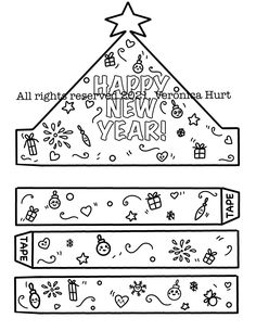 a happy new year coloring page for kids to print out and color with the words happy new