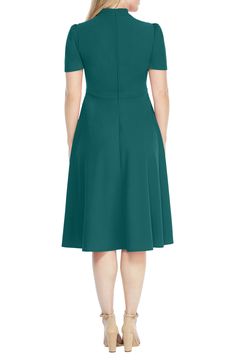 This dainty short sleeve dress is a retro inspired staple that's perfect for any well-dressed occasion. 45" length Necktie Short sleeves Back zip closure Lined 96% polyester, 4% spandex Hand wash, dry flat Imported Model Stats: 5'10" height; 34" bust; 27" waist; 35" hips. Maggy London, Teal Green, Retro Inspired, Well Dressed, Neck Tie, Short Sleeve Dresses, Short Sleeves, Midi Dress, Nordstrom