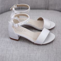 I Bought These Off Etsy For My Wedding But Went With Another Shoe Prior To Them Being Delivered. One Ankle Strap Is Slightly Shorter Than The Other, But Doesn’t Make A Huge Difference. Never Worn! Nwt White Sandals For Spring Bridesmaid, White Sandals For Bridesmaid In Spring, Formal White Summer Bridal Accessories, Fitted White Sandals For Wedding, Sepatu Pump, Communion Shoes, Bride Sandals, Kids Heels, Low Block Heel Sandal