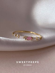 Product Details + Care - High Quality Gold Plated Over Brass - Brass: Copper + Zinc Alloy - Wipe Clean - Imported Dimensions - Size 6 Have a question? Please message info@shopsweetpeeps.com and our support team will get back to you in 48 hours. Promise Rings Aesthetic, Rings Preppy, Aesthetic Promise Rings, Coquette Rings, Pink Promise Ring, Cute Promise Rings, Hand Jewelry Rings, Preppy Jewelry, Pretty Jewelry Necklaces