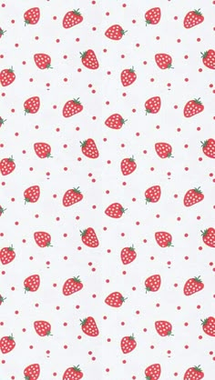 a white background with red strawberries and polka dots on the bottom half of it