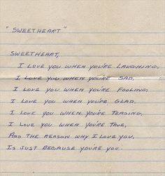 an old handwritten note from someone who is in love with her boyfriend, she wrote to him