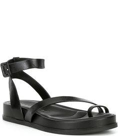 From Gianni Bini&#x2C; the Grayson Leather Footbed Platform Toe Loop Strappy Sandals feature:Leather upperAnkle strap with buckle closureSynthetic liningPadded 6mm memory foam pillow sockRubber outsoleApprox. 0.98" platform heightApprox. 1.37" heel heightImported. Black Strappy Sandals Outfit, Strappy Sandals Outfit, Toe Loop Sandals, Foam Pillow, Black Strappy Sandals, Leather Gladiator Sandals, Sandals Outfit, Black Leather Flats, Sandal Platform