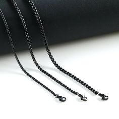 "Material: PVD coating stainless steel, durable and strong Chain style: box Length : 16\" 18\" 20\"22' 24\" 26\" 28\" 30\" Thickness:2.0mm/2.5mm/3mm Made to order. No returns or exchanges for this item But please contact me if you have any problems with your order." Stainless Steel Cuban Link Necklaces With Lobster Clasp, Black Cuban Link Chain Necklace Gift, Black Link Jewelry With Box Chain, Stainless Steel Cuban Link Necklace With Lobster Clasp, Gunmetal Box Chain Necklace Gift, Gunmetal Box Chain Necklace As Gift, Black Link Necklace With Adjustable Chain, Stainless Steel Curb Chain Necklace For Gift, Stainless Steel Curb Chain Necklace As Gift