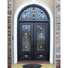 gloryirondoors double iron door with round transom in size 72x96 Front Double Door, Iron Front Doors, Wrought Iron Entry Doors, Wrought Iron Front Door, Iron Front Door, Iron Entry Doors, Door Sweep, Double Entry, Double Front Doors