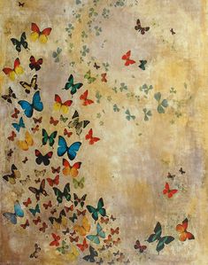 a painting with lots of butterflies on it