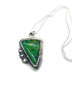 This pendant was set with a Gilson Opal with an organic look.  The pendant is 1.8 inches in height and 1.3 inches in width.  The chain is sterling silver and is extendable up to 23 inches in length.  Quite spectacular stone! Modern Sterling Silver Jewelry With Large Stone, Modern Jewelry Pendant With Large Stone, Modern Jewelry With Large Pendant Stone, Modern Pendant Necklace With Large Stone, Green Sterling Silver Fusion Necklace, Fusion Style Sterling Silver Necklace With Large Pendant, Sterling Silver Fusion Necklace With Large Pendant, Unique Sterling Silver Necklace With Large Stone, Unique Teardrop Pendant Necklace With Polished Finish