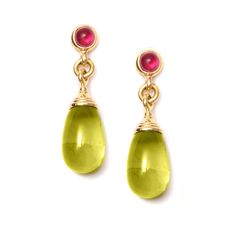 18 karat yellow gold Gemstone 50 carats approx. Rubellite 2.50 carats approx. Post backs for pierced ears Formal Yellow Gold Earrings With Gemstone Accents, Yellow Gold Gemstone Accented Drop Earrings, Yellow Briolette Earrings For Formal Occasions, Yellow Gold High Luster Drop Earrings, Yellow Gold Gemstone Drop Earrings, Modern Yellow Gold Briolette Earrings, Quartz Gemstones, Gemstone Drop Earrings, Gem Earrings