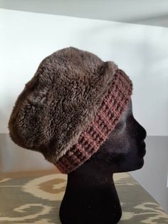 Adorable vintage brown faux mens or womans winter beanie hat. Perfect shape for age Has a crochet brown band at base of hat. No manufacturer noted. 21 1/2 inches around base but very stretchy. Brown Hats With Fleece Lining For Cold Weather, Brown Fleece-lined Cap, Brown Cap With Fleece Lining, Adjustable Brown Hat With Fleece Lining, Adjustable Brown Beanie For Winter, Fitted Crochet Winter Hat, Fleece-lined Beanie Hat, One Size, Brown Hat With Plush Lining For Cold Weather, Fleece Lined Beanie Hat, One Size Fits Most