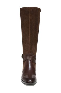 A slender buckle strap wraps around the ankle of a timeless riding boot in smooth leather with signature Contour+ technology for endless comfort. 1 1/4" heel Leather upper/textile lining/synthetic sole Imported Fall Calf Leather Heeled Boots With Buckle Closure, Brown Business Boots With Buckle Closure, Business Brown Boots With Buckle Closure, Brown Office Boots With Buckle Closure, Brown Heeled Boots With Buckle For Work, Brown Heeled Boots With Buckle Closure For Work, Knee-high Moto Boots With Buckle Closure For Work, Fall Moto Boots In Calf Leather For Riding, Workwear Boots With Buckle Closure