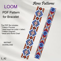 the pattern for bracelets is shown in red, white and blue colors with beads