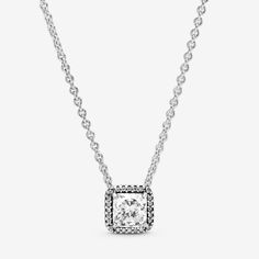 Elegance never goes out of style and this timeless collier necklace in sterling silver will serve you as a staple in your collection for years to come. The necklace set with a square clear cubic zirconia for a full-on sparkle effect The chain necklace is adjustable to three different lengths, so that you can create the perfect styling to match your look. Wear it alone for evening events or to add statement sparkle to daytime looks. - Pandora Square Sparkle Halo Necklace - Sterling silver / Cubic Zirconia / Clear - Sz. 17.7 in Classic Silver Square Pendant Jewelry, Classic Sterling Silver Solitaire Necklace With Square Pendant, Classic Diamond Necklace With Square Pendant, Classic Sterling Silver Diamond Necklace With Sparkling Stones, Classic Silver Diamond Necklace Gift, Classic Silver Necklace With Diamond Accents, Classic Silver Diamond Necklace For Gift, Timeless Necklaces With Square Pendant For Anniversary, Classic Square Pendant Necklace With Diamond Accents