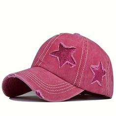 Pink Denim Baseball Cap Hat. Has Velcro Tabs At Back To Adjust Fit. Two Large Stars To One Side Are A Sparkle Glitter Of Hot Pink. In New Condition. Nwt Ponytail Hat Baseball Caps, Baseball Cap Design, Ponytail Baseball Cap, Trendy Scarves, Jeans Patchwork, Street Y2k, Denim Baseball Cap, Stylish Caps, Hip Hop Cap