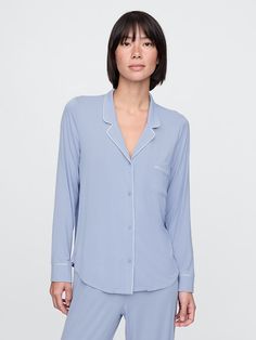 Saw this on Gap: Soft Touch Relaxed Fit Sleepwear For Relaxation, Comfortable Long Sleeve Sleepwear With Soft Texture, Relaxed Fit Sleepwear With Soft Touch For Relaxation, Soft Long Sleeve Sleepwear For Relaxation, Comfortable Tops For Spring Bedtime, Comfortable Tops For Bedtime In Spring, Comfortable Spring Bedtime Tops, Soft Texture Sleepwear For Fall Relaxation, Soft Long Sleeve Sleepwear