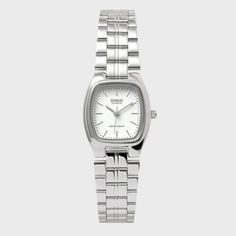 Casio Tank Watch, Watches Casio, Casio Digital Watch Woman, Casio Vintage Watch Woman Silver, Casio Clear Watch, Minimalist Square-faced Quartz Watch, Timepiece Design, Casio W-800h, Cool Piercings