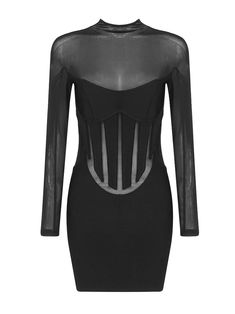 Material: Polyester, Mesh, Spandex Sample size: S Delicate dry clean Protect accessories before washing Our Style No. ZC_202100279 Tight Fit Dress, Club Party Dresses, Fitted Mini Dress, Turtleneck Long Sleeve, Hip Dress, Women Corset, Bandage Dress, Black Mini, Black Mesh