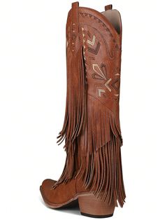 Experience the perfect blend of style and durability with our Vintage Western Fringe Cowgirl Boots. Made for women, these boots feature a stylish vintage design and sturdy construction, ensuring long-lasting wear. Elevate your western look with these timeless boots. Color : Brown Closure Type : Slip on Insole Material : Fabric Outsole Material : Rubber Brown Moto Boots For Rodeo In Fall, Brown Moto Boots For Rodeo And Fall, Brown Moto Boots For Rodeo In Winter, Fall Rodeo Boots With Round Toe, Western Brown Lace-up Boots For Winter, Western Style Brown Lace-up Boots For Winter, Knee-high Boots For Ranch In Winter, Brown Country Style Heeled Boots For Fall, Western Knee-high Martin Boots For Fall