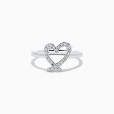 Effy Novelty 14K White Gold Heart Ring Hallmarked Heart-shaped Diamond Ring, Classic Heart-shaped Brilliant Cut Diamond Ring, Elegant Polished Heart Cut Ring, Fine Jewelry Anniversary Diamond Ring With Open Heart, Anniversary Diamond Ring Open Heart Style, Anniversary Open Heart Diamond Ring, Diamond Heart Ring Hallmarked, Stamped 14k Diamond Ring For Valentine's Day, 14k Stamped Diamond Ring For Valentine's Day