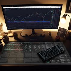 a computer monitor sitting on top of a desk next to a keyboard