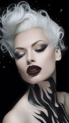 a woman with white hair and black makeup